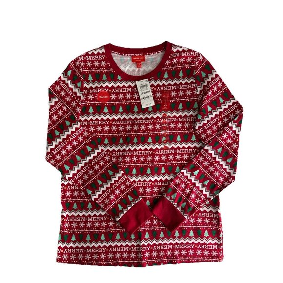 Holiday Lane Women’s Christmas Fair Isle Only Top – “Merry” Print – Red/Green M - Picture 1 of 5